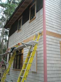 Hardi-shingles on the north side of the house